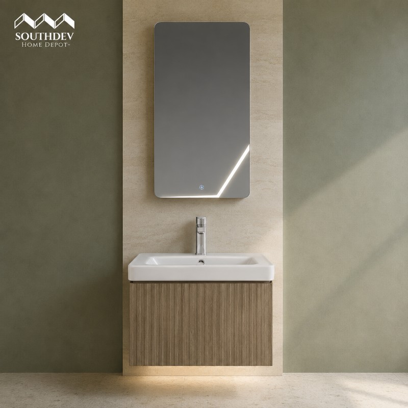 Modern Wood Vanity & LED Mirror Set