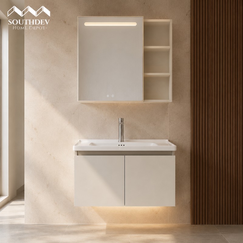 Modern Vanity & Sliding Mirror Cabinet Set